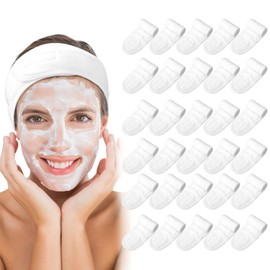Whaline 60Pcs Spa Facial Headbands Head Wrap Stretch White Cloth Hair Bands for Bath Makeup Sport