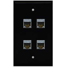 RiteAV - (1 Gang Flat) 4 Port Cat6a Jack Ethernet Wall Plate Black
