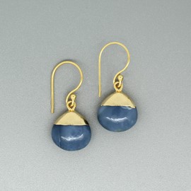 Gempires Natural Blue Opal Electro Plated Pear Cabochon Hook Earring, October Birthstone Jewelry, Healing Gemstone Earrings For Girls, (Blue Opal)