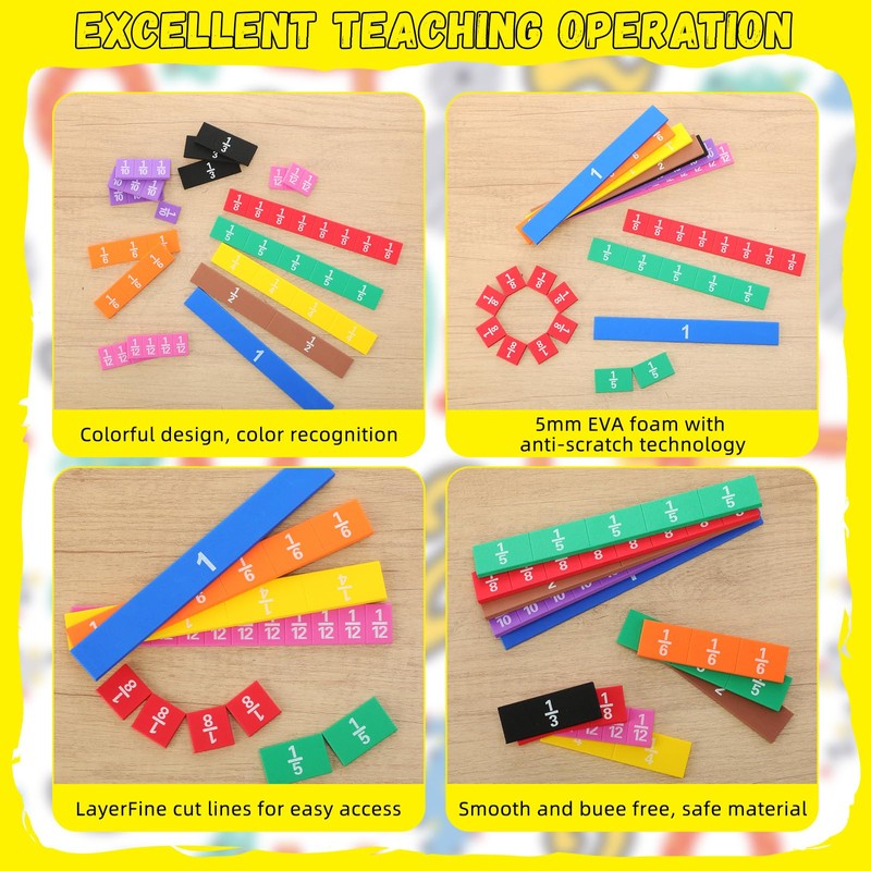 Sayglossy 36 Sets Fraction Tiles Set for Math Classroom Fractions