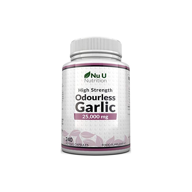 Garlic Capsules Odourless 25,000mg, 240 Softgel Capsules High Strength Garlic
