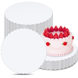Cake Boards 6 inch Round, White Scalloped Edges Food Graded Greaseproof Cake Rounds 6 inch,6in Cakes Boards Cardboard Circles for Wedding Birthday Parties Pizza, 50-Pack