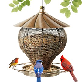 MYITYARD Bird Feeders for Outdoors, Large Capacity Metal Hanging Bird Feeder, Easy Fill Wild Bird Feeders for Garden Yard Decorative, Attracting Wild Birds, Vintage Bronze