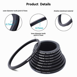 9Set Filters Ring,Step-Down Ring Compatiable All Camera Lens to UV ND CPL Filter(82-77/77-72/72-67/67-62/62-58/58-55/55-52/52-49/49-40.5) Made of CNC