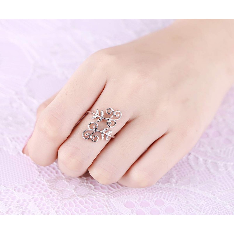 Ivy Leaf Ring for Women S925 Sterling Silver Adjustable Wrap