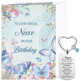 Tenare Niece Birthday Card Envelope Keychain Set 1 Birthday Card Niece with 1 White Envelope 1 Heart Shape Niece Gifts Keychain Gifts Key Chain from Aunt Auntie Birthday Greeting Cards Accessories