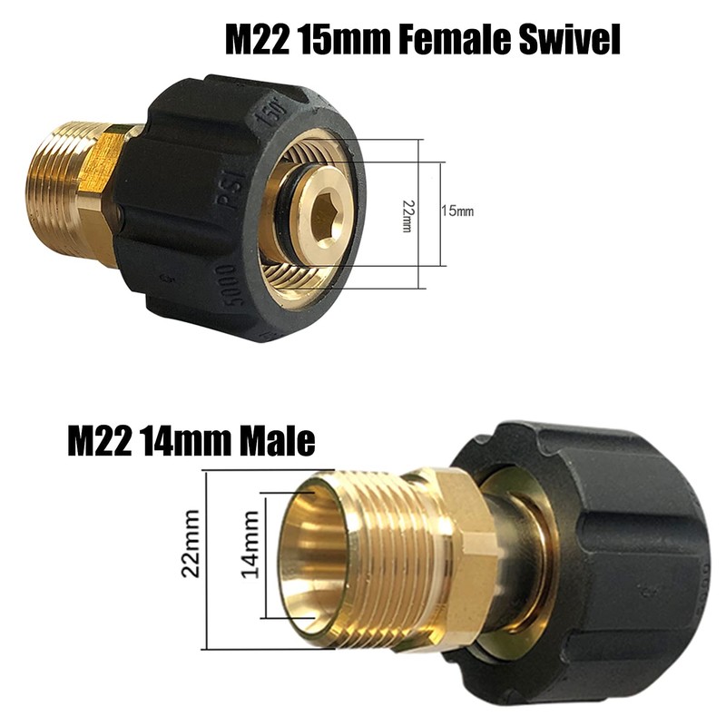 5000PSI Pressure Washer Adapter, Metric M22 15mm Female Thread to