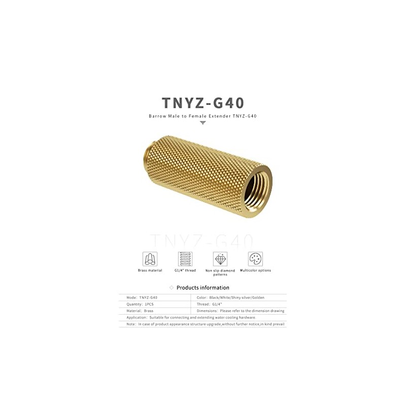 Barrow G1/4" Male to Female Extender Socket 40mm Gold