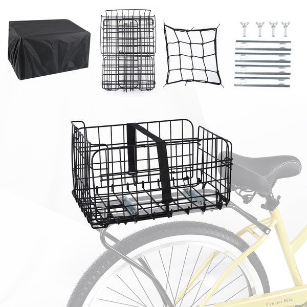 Basket Rear Folding Bike Basket with Waterproof Cover Steel Wire