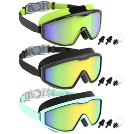 NSSIW Swim Goggles Swimming Kids-Goggles: Anti Fog No Leak with Nose Clip Earplugs for Girls Boys Youth 6-14 3 Pack