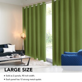 Deconovo Deconovo Super Soft Solid Thermal Insulated Blackout Curtains, 90" Width x72 Drop, 1 Pair, Green