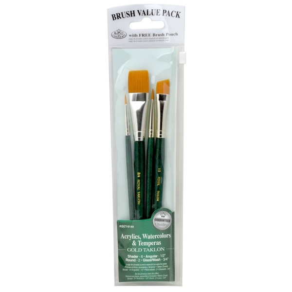 Royal Langnickel Gold Taklon Brush Set Value Pack, Shader, 4-Pack