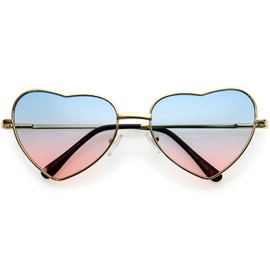 zeroUV - Sweet Gradient Lens Rainbow Fashion Metal Heart Sunglasses D239 (Gold/Blue Pink Fade)