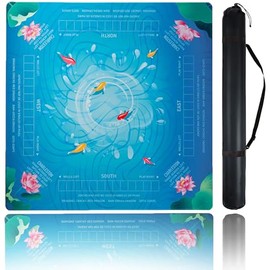 Mahjong Mat for Table,CUFURNIX 31.5''x31.5'' Non-Slip & Noise Reduction Mahjong Mat with Rules,Mah Jongg Gift with Carrying Bag for Poker,Board Games,Dominoes,Cards & Tile Games (Blue-Green)