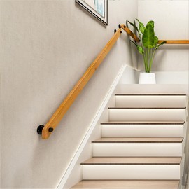 Wooden Stair Handrails, Safety and Non-Slip, Single Piece armrest with Black Brackets, Industrial Style Wall-Mounted Handrails, Suitable for The Elderly and Children Attic Balcony Corridors (5FT)