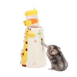Hamster Water Bottle Small Animal Standing Water Dispenser Ceramic Base Cage Hanging Water Feeding Bottles Auto Dispenser for Hamster Guinea Pig Squirrel Rabbit Hedgehog (Yellow)