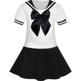 Sunny Fashion Girls Dress Black Sailor School Uniform Big Bow Tie Age 6 Years