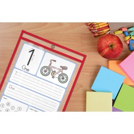 Better Office Products Dry Erase Pocket Sleeves, 50 Count, Crystal Clear, Oversized, 10.25" x 13.75", Heavy Duty Dry Erase Pocket Sheet Protectors, Reusable Pockets with 10 Assorted Colors, 50 Pack