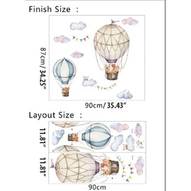 Animals in Hot Air Balloons Wall Decals Deer RABIT Bunny Owel Bear Fox Racun Monkey Chipmunk Wall Stickers Baby Nursery Kids Bedroom Playroom Wall Decor