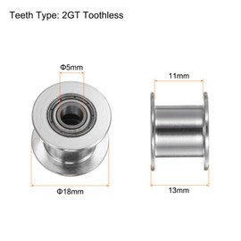 HARFINGTON 5pcs 2GT Idler Pulley 5mm Bore 18mm Dia. Aluminum Timing Belt Toothless for 11mm Width Belt 3D Printer CNC Machine Accessories, Silver Tone