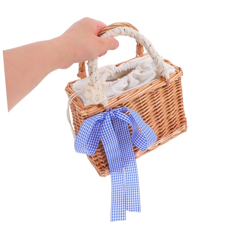 WHAMVOX Elegant Rattan Flower Basket Handmade Children's Woven Basket Square