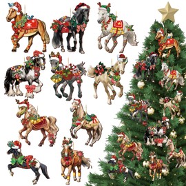 Patelai 40 Pcs Western Christmas Ornament Western Tree Ornament Cowboy Horse Highland Cow Cactus Wooden Hanging Decorations Western Theme Party Decorations for Xmas Tree Home Decor(Horse)