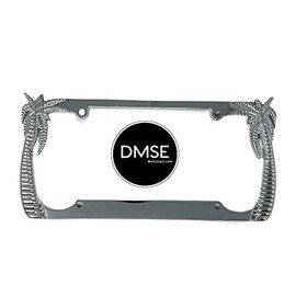 DMSE Palm Tree Beach Theme Universal Metal License Plate Frame Cool Decorative Design for Any Vehicle (Chrome)
