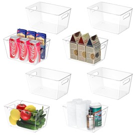 BALEINE Refrigerator Organizers and Storage Bins, 8 PK Plastic Clear Storage Bins, BPA Free Freezer Organizer Stackable Storage Bins with Handles for Fridge Kitchen Cabinet Bathroom (9.5x5.5x4.5)