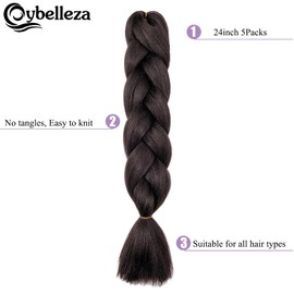 Cybelleza Braids Extensions, Synthetic Hair for Braiding, 60 cm, Ombre, Jumbo Braids, 5 Pieces, Hair Braiding Extensions, Crochet Twist Synthetic Braids, 500 g, Darkest Brown