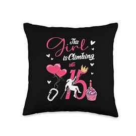 Birthday Shirt Bouldering Girl Climbing into 15 Carabiner Throw Pillow