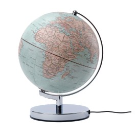 Globe with 25 cm Diameter - TERRA LIGHT - Integrated Lighting - Chrome-plated Metal Base - Movable Axle - Beige, Light Blue - TROIKA Original