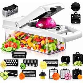 Picador de verduras multifuncional GVTECH 19 en 1 con cuchillas de acero inoxidable