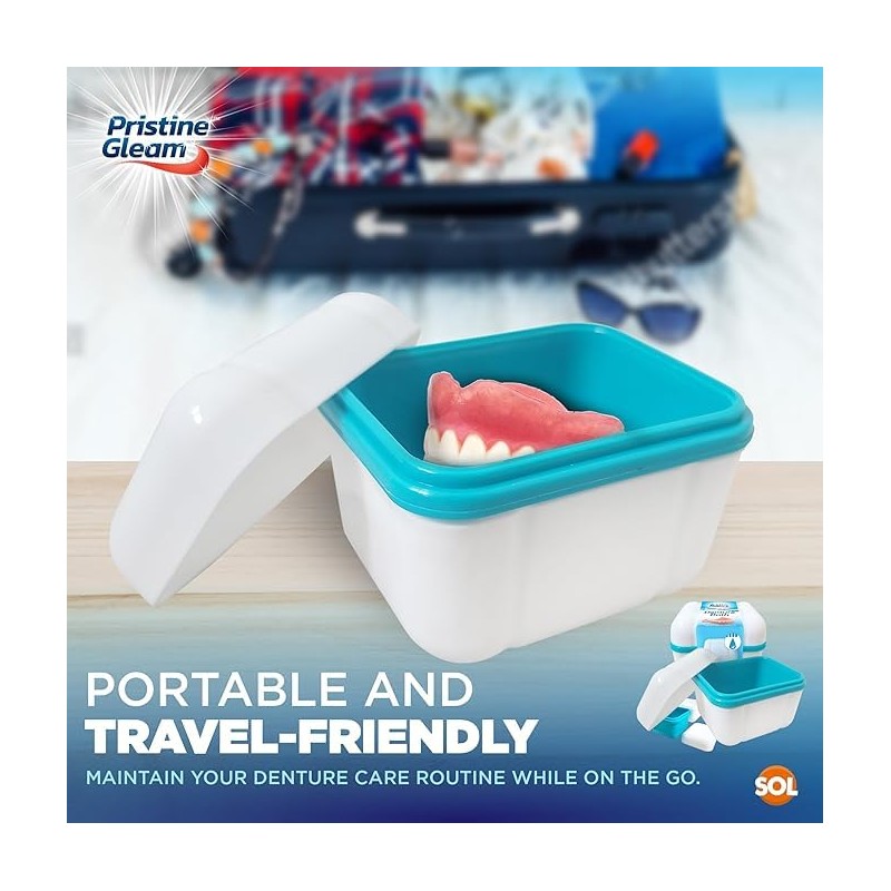 Denture Case, Retainer Box, with Denture Brush, False Teeth Container
