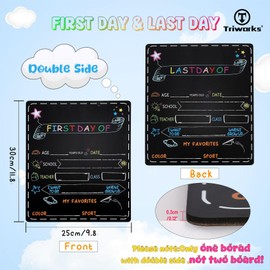 First and Last Day of School Chalkboard with 4 Liquid Chalk 10 x 12 in Back to School Board Reusable Double Sided 1st Day of Preschool Kindergarten Signs for Kids Girls Boys