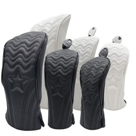 Golf Headcover Premium PU Leather Driver Wood FW Utility UT Headcover Single Item Wave Black with Conversion Doug (For Wave Wood)