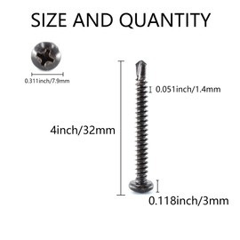 Septe 1-1/4-inch 100 Pieces 410 Stainless Steel Black self Tapping Screws for Metal self Tapping Screws for Plastic Sheet Metal Tools self Drilling Screws