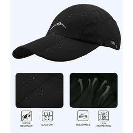 Joligiao Mens Waterproof Foldable Baseball Cap Unstructured Quick Dry Sports Cap Breathable Running Cap Adjustable Summer Hat Unisex(One Size,Black)