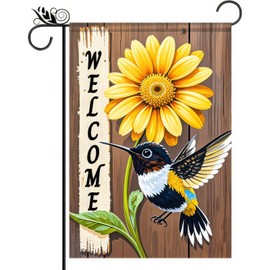 BlissYard Welcome Spring Garden Flag 12x18 Double Sided Sunflower Daisy Hummingbird Seasonal Yard Flag for Outside Outdoor Decor Farmhouse Holiday Spring Summer Decorations