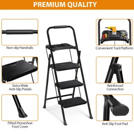 SEGAWE 3 Step Ladders Folding Step Stool Anti-Slip Pedals Compact & Portable Black