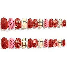Holiday Plaid Matte Oval Press On Nails - 24 Pieces - Artificial Nails - Christmas Nails
