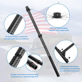 HIBLE 7 Feet Carbon Fiber Flag Pole for Truck, Jeep, Car, Pickup, RV - 1 1/4 Inch High Speed With Rubber Protective Sleeve (2 Sections Screw Off, Fit 1.3-1.5 Inch Hitch Mount)