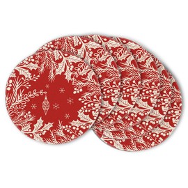 Artoid Mode Eucalyptus Leaves Berry Christmas Placemats Set of 6, 14 Inch Seasonal Winter Xmas Round Table Mats for Dining Decoration