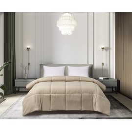 Blue Ridge Home Fashions Microfiber Light Weight Solid Down Alternative All Season Comforter - Hypoallergenic Polyester Fill, King, Khaki