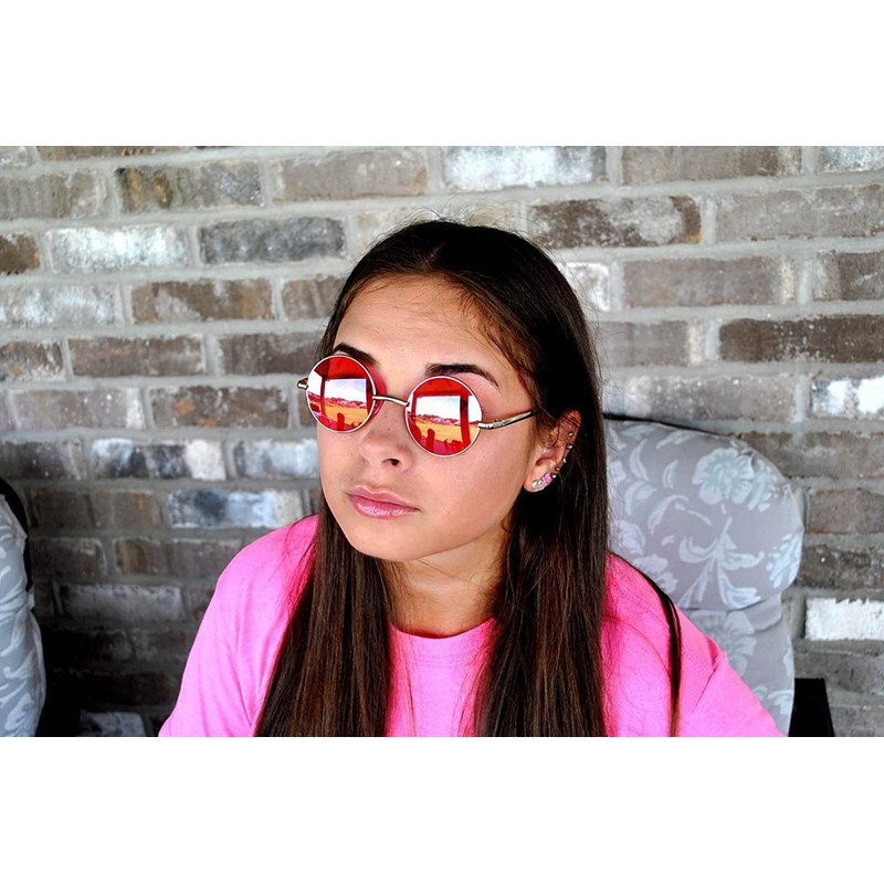 Round Retro Vintage Circle Style Sunglasses Red Lens Metal Frame