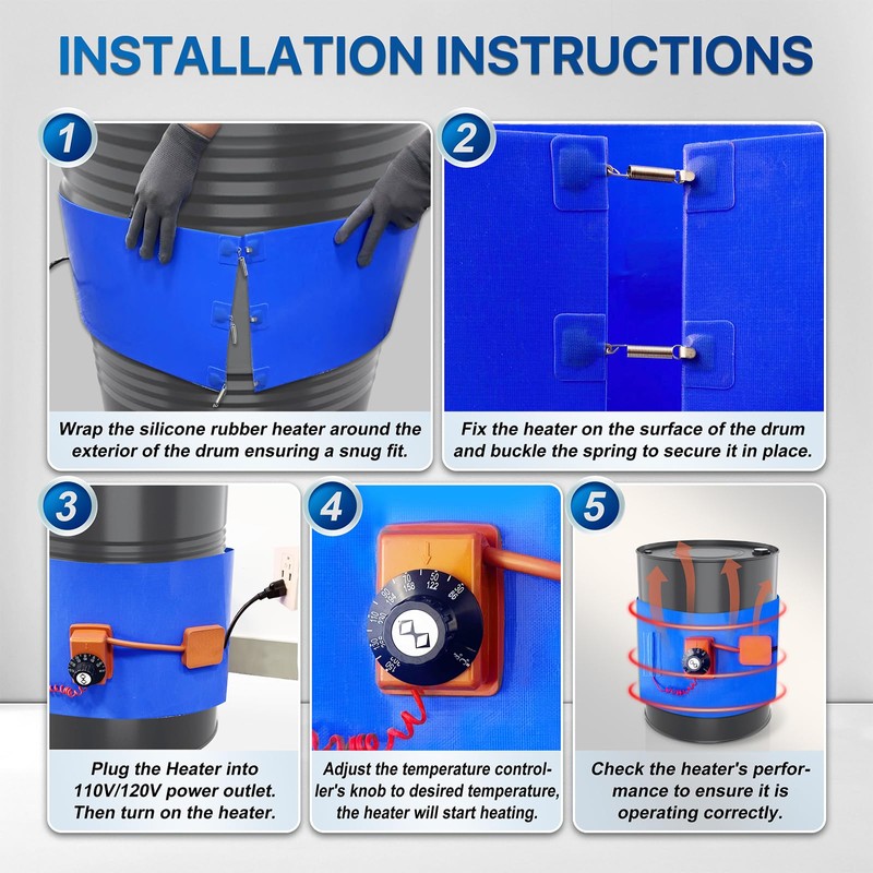 UPGRADED Blue 55 Gallon Drum Heater with Twist Temperature Control,