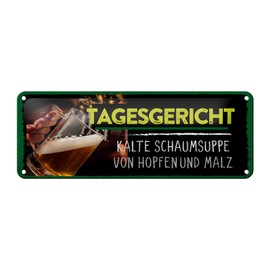 Femer Tin Sign with German Text 27 x 10 cm Tagesgericht kalte Schaumsuppe von Hopfen und Malt