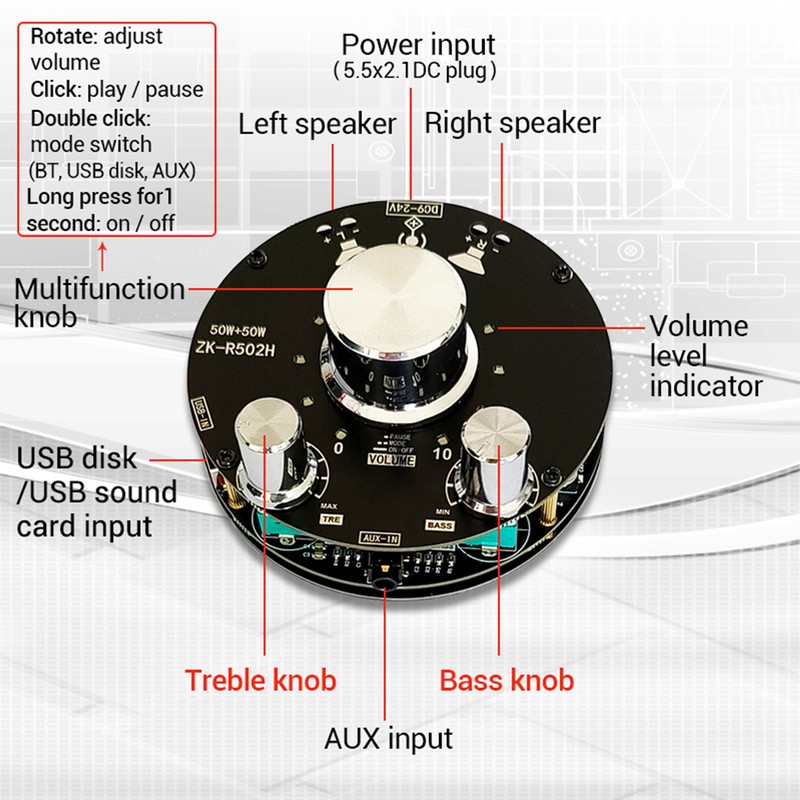 2.1 Channel Power Amplifier Board Stereo Treble Bass Adjustment Bluetooth
