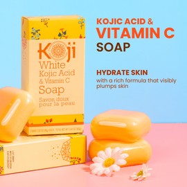 Koji White Kojic Acid & Vitamin C Brightening Soap, Hydrating Face & Body For Radiant Glow Skin, Nourishing, Moisturizing, Cleansing Bar, Vegan, Paraben-Free, 2.82 oz (2 Bars)