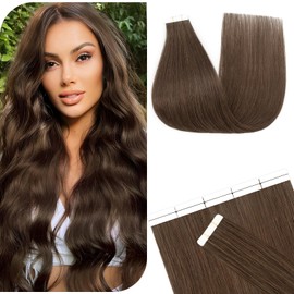 Benehair Invisible Tape in Hair Extensions #2A Brown Real Human Hair Weft Remy Hair Extensions 14 Inches (20 g)