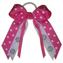 Volleyball Polka Dot Hair Bow, white pony band, Made in the USA (Hot Pink), many colors